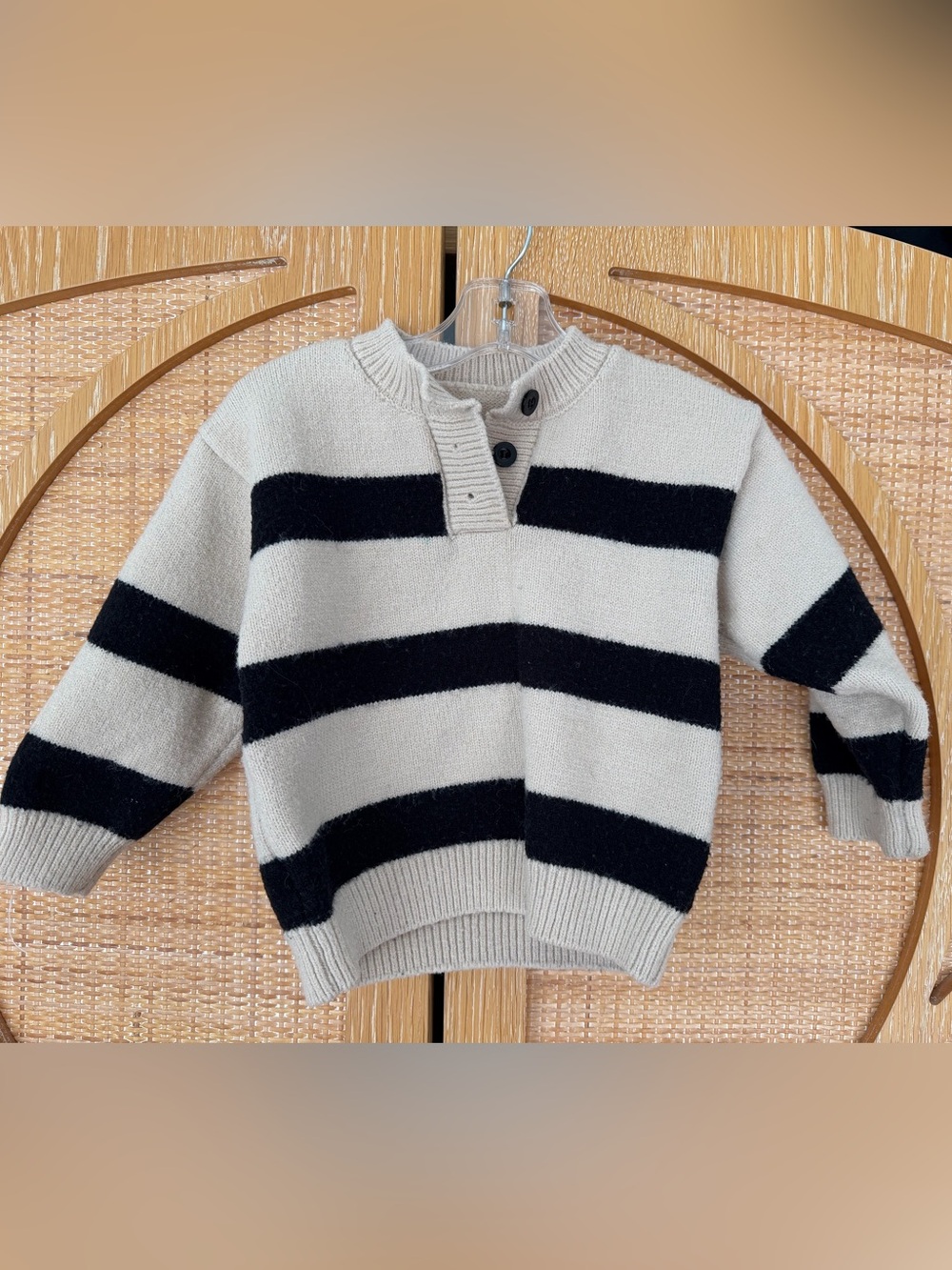 Toddler Crewneck Striped Sweater in Cream & Black